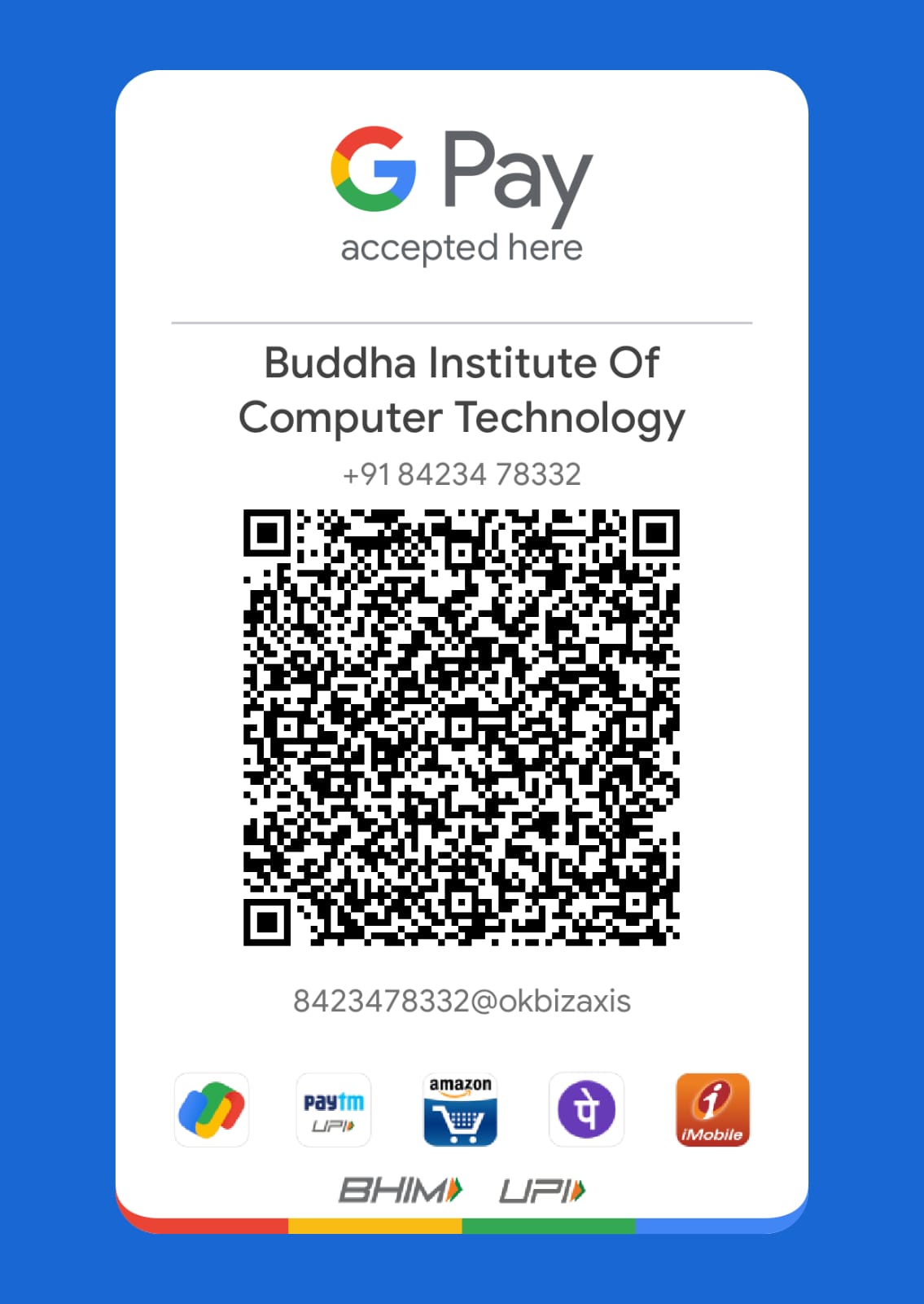 Buddha Institute of Computer Technology official UPI payment QR code